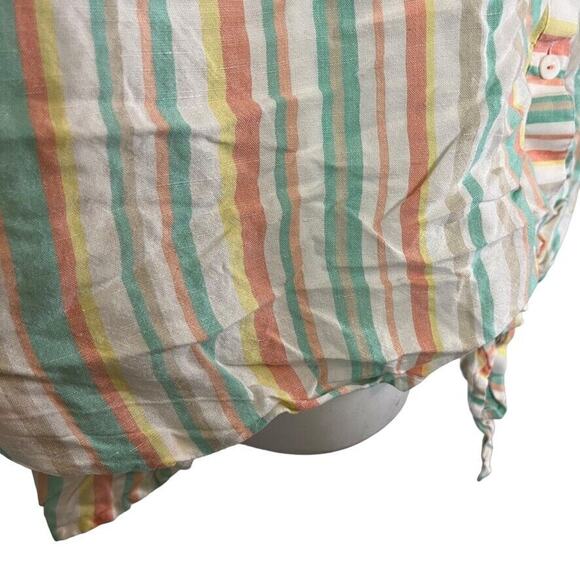 Foxcroft Womens Fox Croft Striped Linen Sleeveless Tie Front Button Up Top 24W - Picture 2 of 16